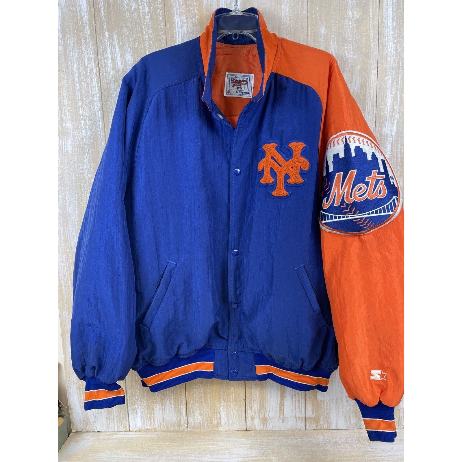 Vintage Starter Diamond Collection Ny Mets Logo Jacket Xl Blue/Orange Nylon Usa
